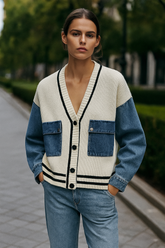 Cardigan en maille et denim